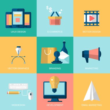 Web sitesi geliştirme ve hizmetler için düz modern simgeler