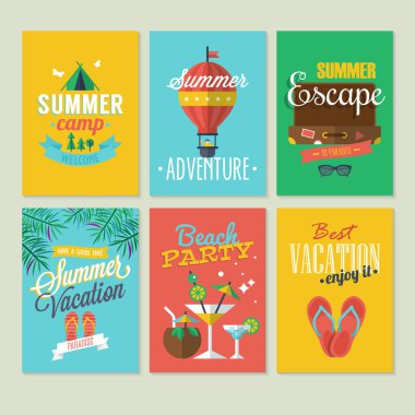 Yaz logosu ve etiketleri düz modern simgeler ile tasarım