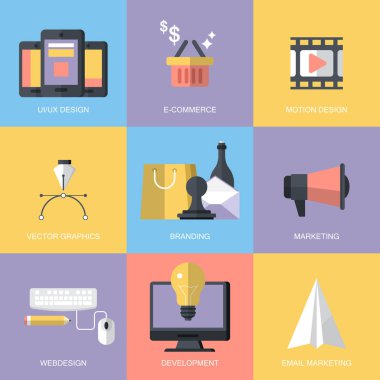 Düz modern simgeler ile web sitesi geliştirme ve hizmet konsepti