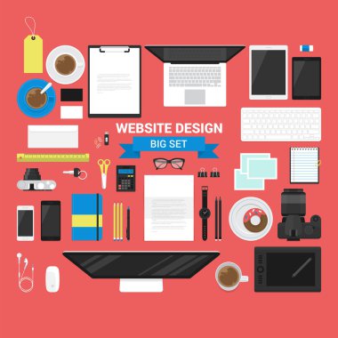 Web sitesi üstbilgi tasarımı için düz şık iş nesneleri seti
