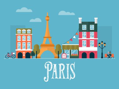 Paris, Fransa için düz şık vektör illüstrasyon. Seyahat ve t