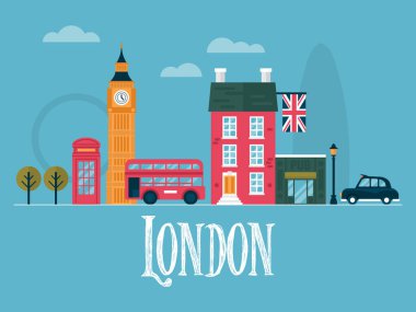 Londra, İngiltere için düz şık vektör illüstrasyon. Seyahat ve