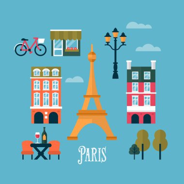 Paris, Fransa için düz şık simgeler. Seyahat ve turizm infogra