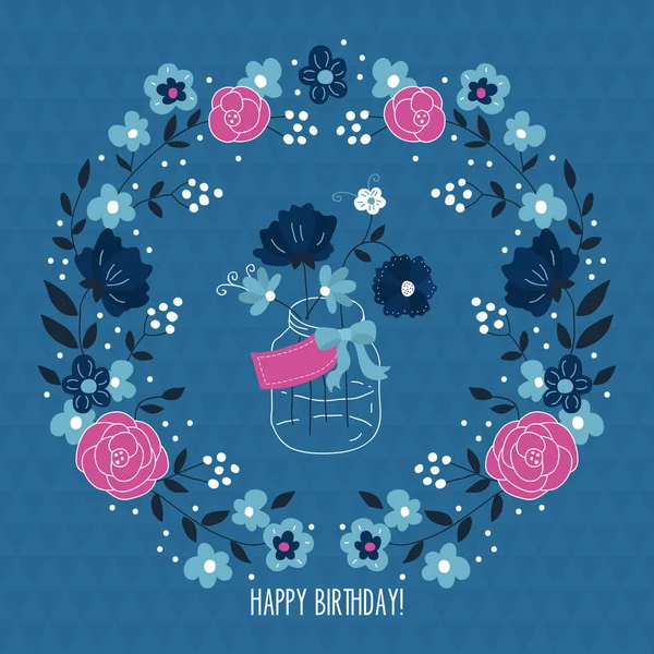 Projekt karty urodzinowe z wieniec kwiat — Wektor stockowy