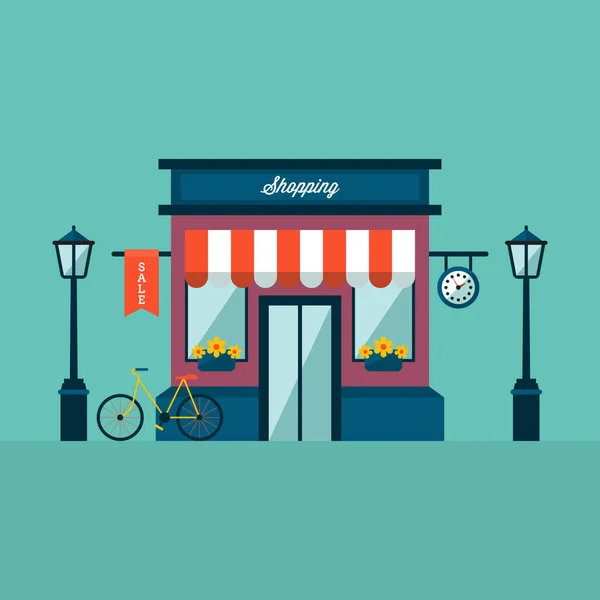 Магазин с велосипедами и лампами — стоковый вектор