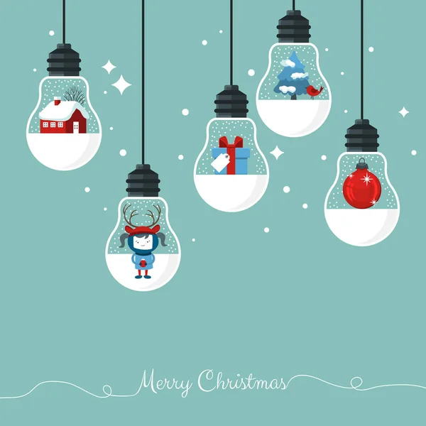 現代クリスマス カード フラット スタイリッシュなデザイン。ハング電球と創造的なデザイン — ストックベクタ