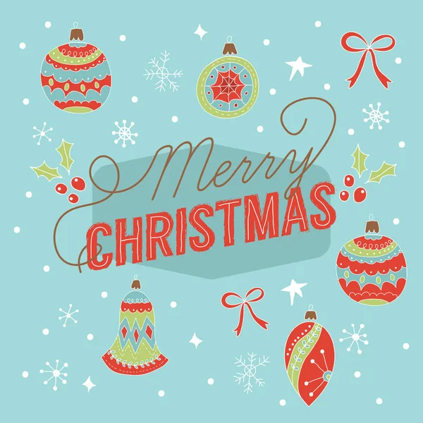 Design de cartão de felicitações Feliz Natal com ornamentos e decorações — Vetor de Stock