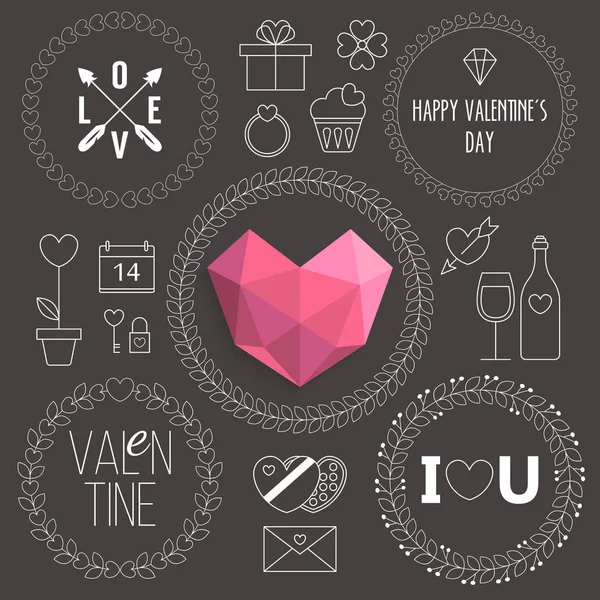 Valentinstag Thin Line Icons und Rahmen für Design — Stockvektor