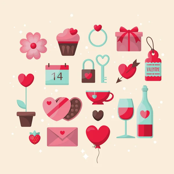Día de San Valentín diseño de iconos con estilo — Archivo Imágenes Vectoriales