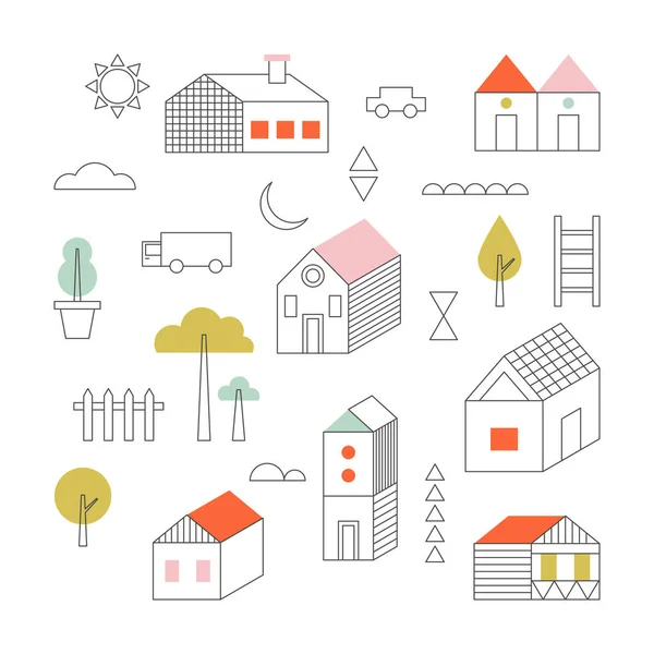 Ökologie-Konzeptelement für Design. Thin Line Icons für Häuser, — Stockvektor