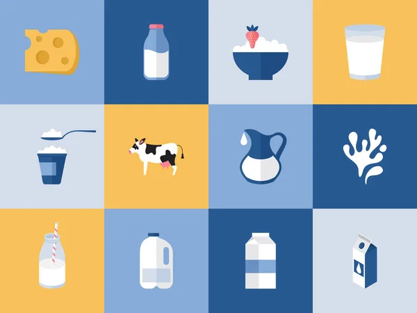Iconos de leche y productos lácteos para diseño gráfico, web y logotipo — Vector de stock