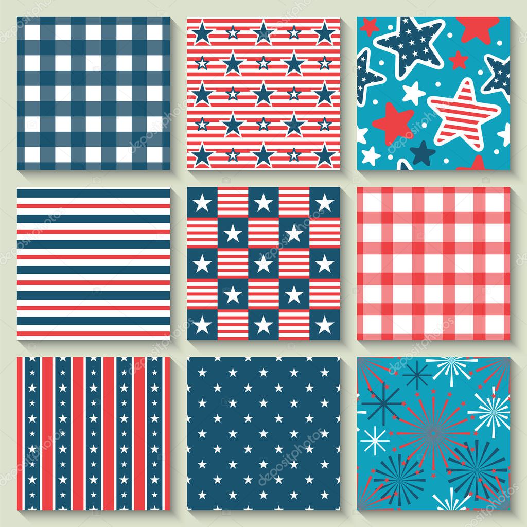 4th of July, Independence Day of the USA, seamless pattern set f