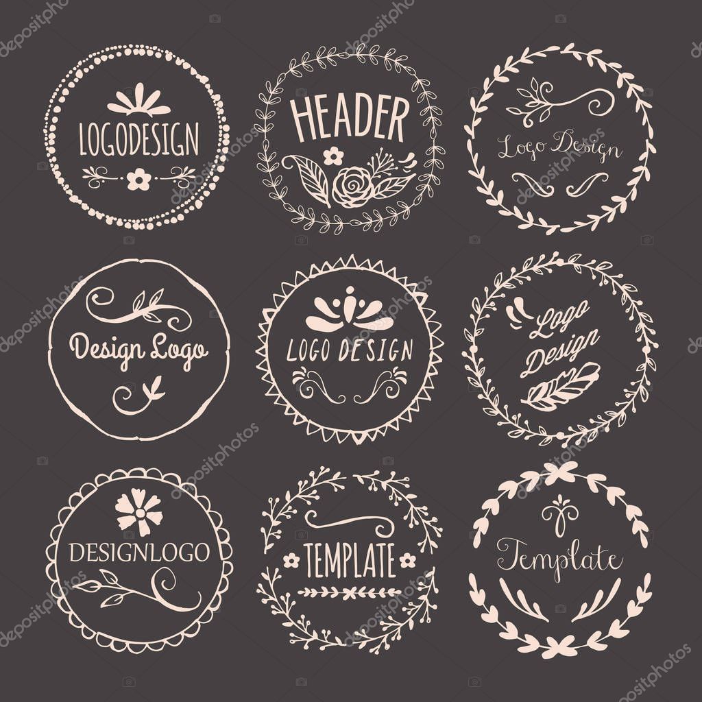 Hand drawing logo design with round floral elements