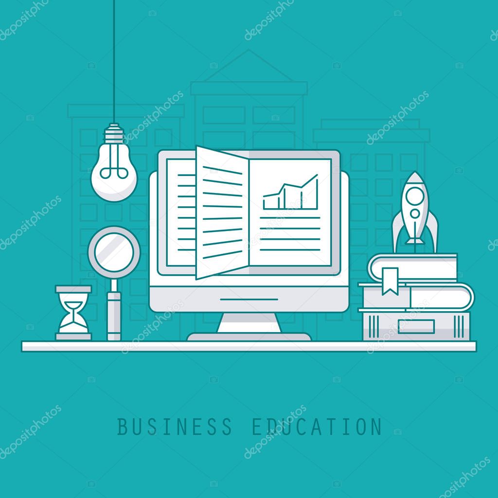 Thin line style design for business education concept