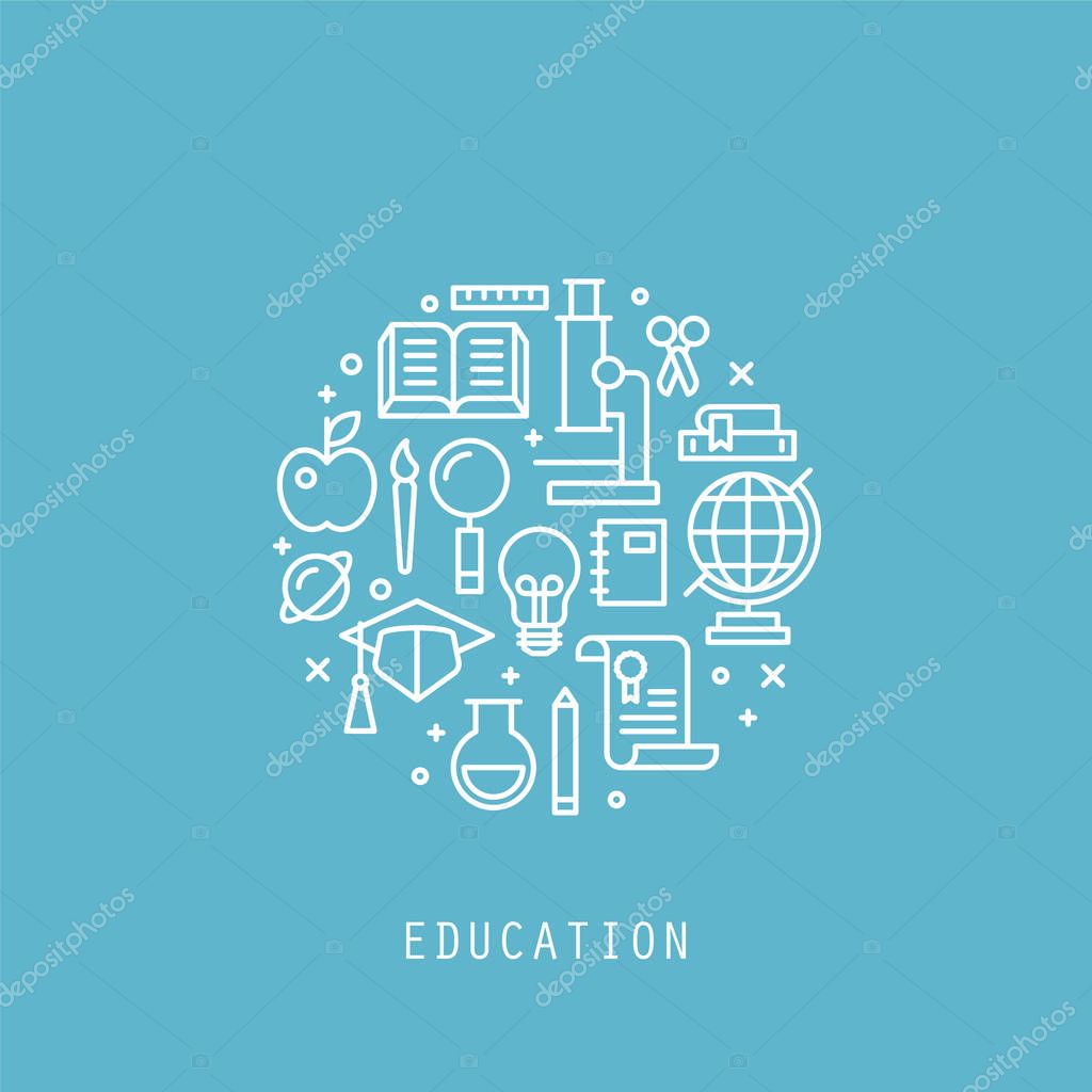 Thin line flat icons for back to school logo design