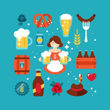 Oktoberfest bira Festivali düz simgeleri tasarım