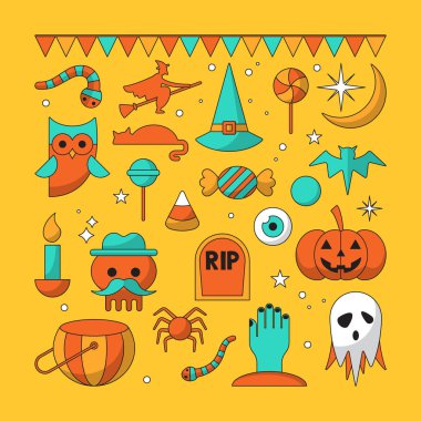 Cadılar Bayramı ince çizgi modern simgeler. Vektör çizimi