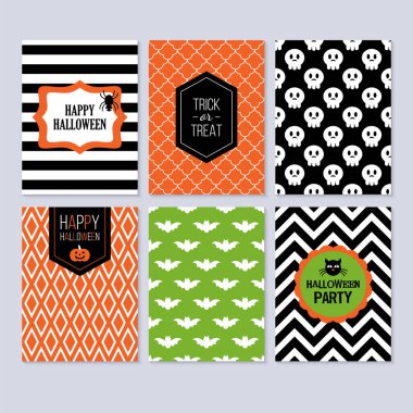 Geometrik dikişsiz pat ile modern Halloween tebrik kartı seti
