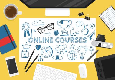 El çizim simgeleri ve düz şık ile online kurslar kavramı 