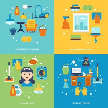 Temizlik hizmetleri konsept tasarımı. Daire, ofis ve pencere c