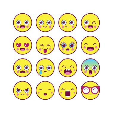 İfadeler, emoji lineer simge seti. Kawaii sevimli ifadeler. Yalıt