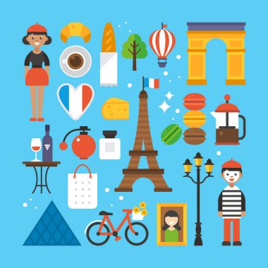 Paris, Web grafik ve tasarım için Fransa düz elemanları. Yalıt