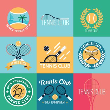 Grafik, web ve logo tasarımı için tenis kulübü rozeti seti