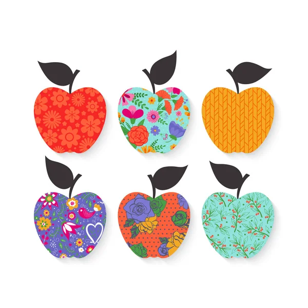 Apfelsilhouette mit floralem Muster. Vektorillustration — Stockvektor
