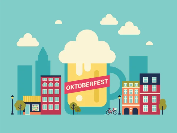 Oktoberfest bierfestival poster ontwerp met platte pictogrammen — Stockvector