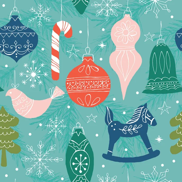 Natale senza cuciture modello di sfondo con ornamenti e decorat — Vettoriale Stock
