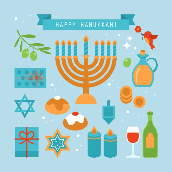 Hanukkah holiday flat stylish icons set. Vector illustration
