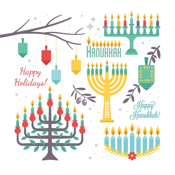 Hanukkah vakantie platte decoratieve elementen voorontwerp. Vector ziek — Stockvector