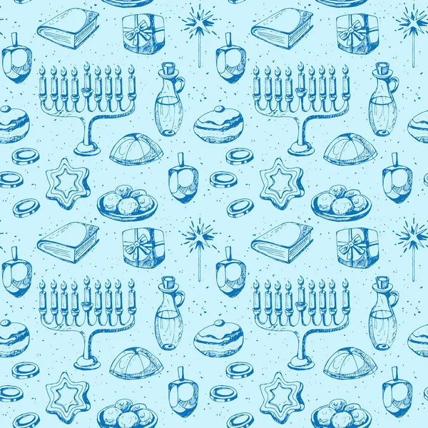 Hanukkah holiday seamless pattern design. Hand drawing vector