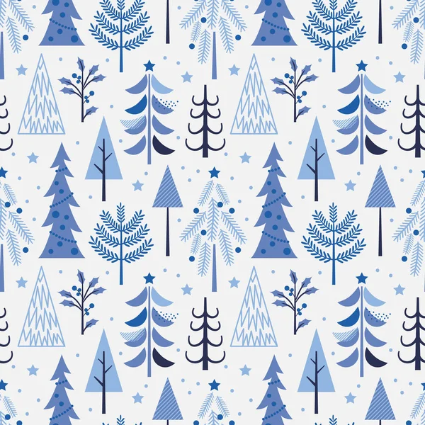 Modèle sans couture avec arbre de Noël de couleur bleue. Vecteur illus — Image vectorielle