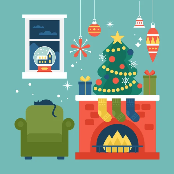 Modern creative Christmas greeting card design with Christmas tr — Stock Vector