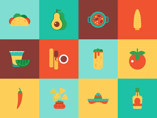 Iconos de comida mexicana para diseño web, gráfico y logotipo — Vector de stock