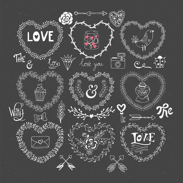 Valentine's day hand drawing elements for design. Isolated vecto — Stock Vector