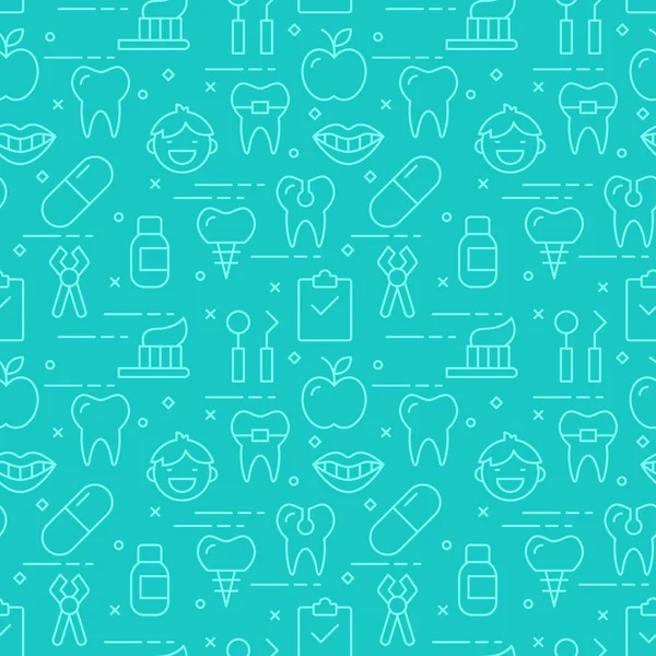 Iconos de línea delgada moderna patrón sin costura para el cuidado dental web grap — Vector de stock