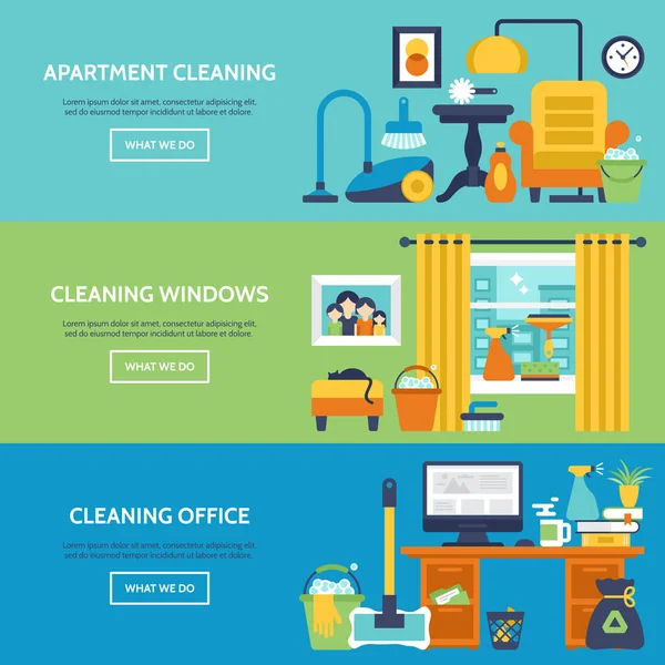 Reinigungsdienstleistungen Website Banner-Design. Wohnung, Büro und w — Stockvektor