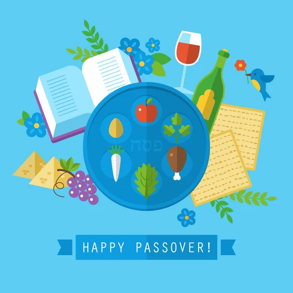 Passover design feriado judaico com ícones elegantes apartamento. Isolados — Vetor de Stock