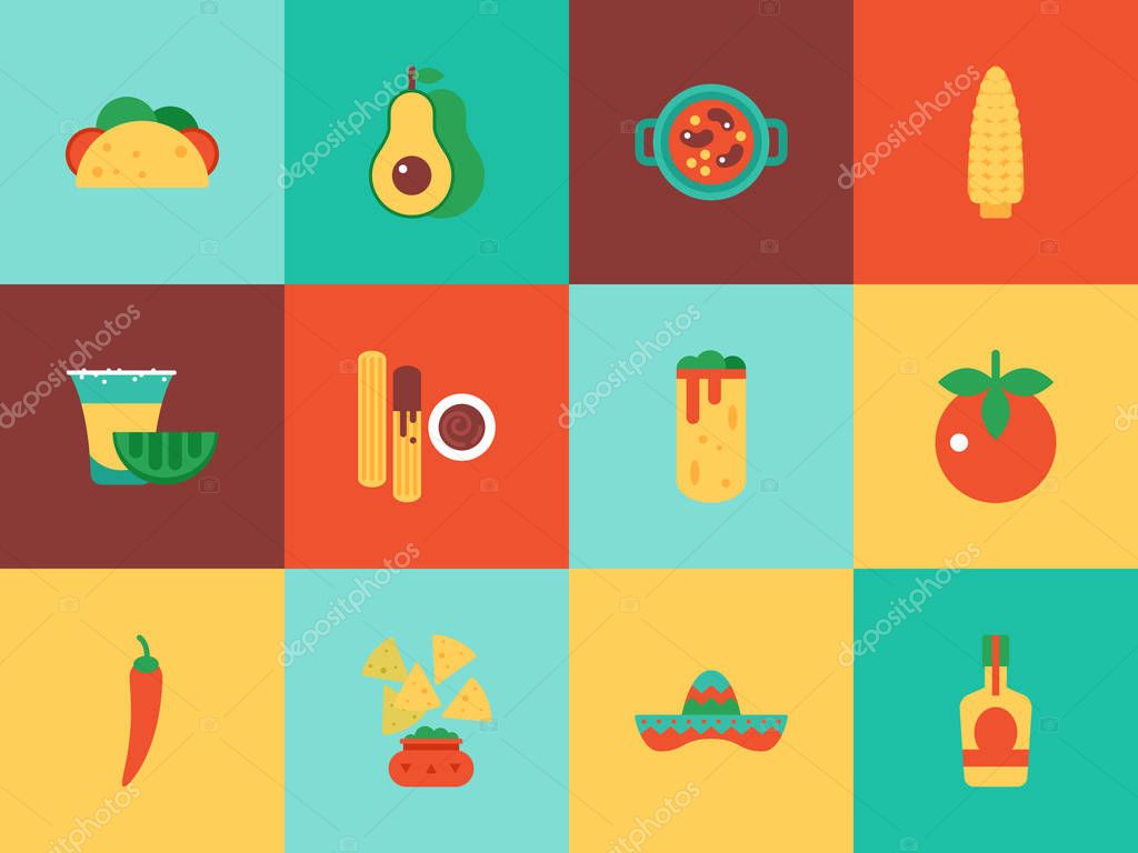 Mexican food icons for web, graphic and logo design