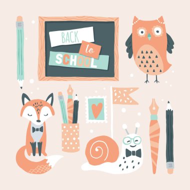 Okul tasarımına geri dönmek için el çizim elemanları