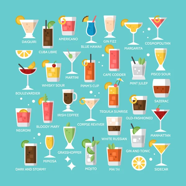 Cocktail Alkohol Mixgetränk Symbole für Speisekarte, Web und Grafik des — Stockvektor