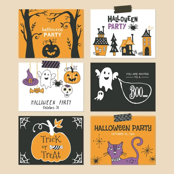 Halloween holiday party invitation and greeting template set. Ha