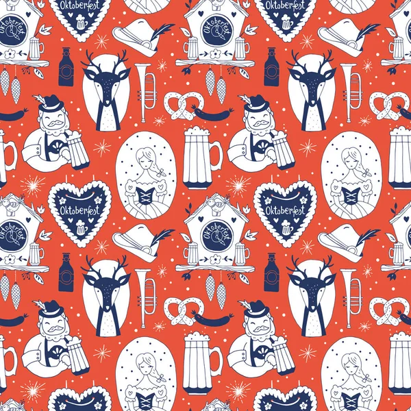 Oktoberfest hand drawing seamless pattern design with cuckoo clo