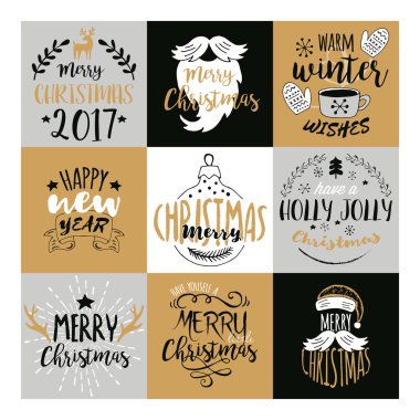 Mutlu noeller ve mutlu yıllar el d ile yılbaşı ve Happy New Year tipografi tasarımı