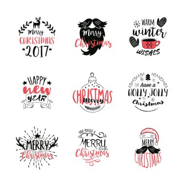 Mutlu noeller ve mutlu yıllar el d ile yılbaşı ve Happy New Year tipografi tasarımı