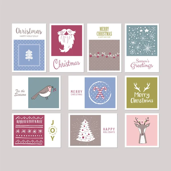 Natal cartão de saudação feriado definido com elementos de desenho da mão . —  Vetores de Stock