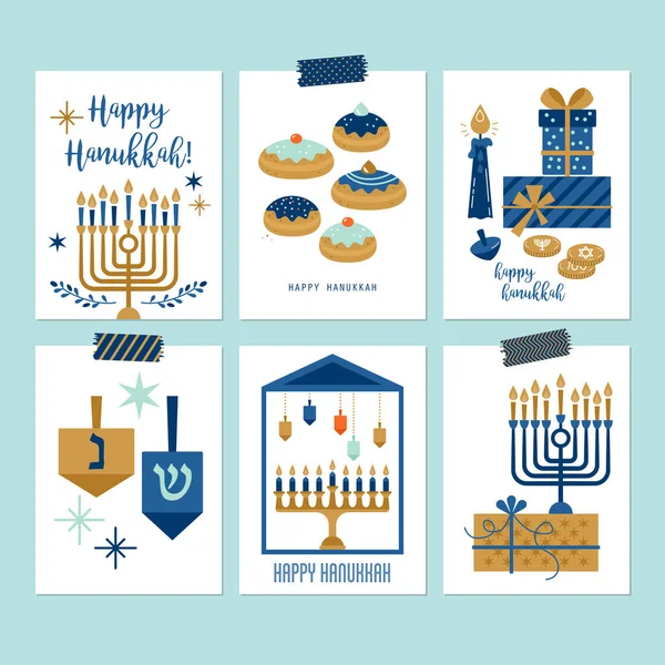 Hanukkah vacaciones judías tarjeta de felicitación conjunto de diseño — Vector de stock