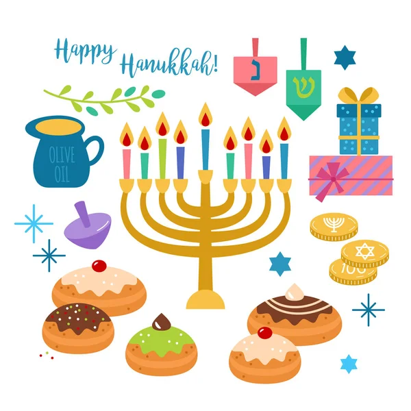 Hanukkah elementos de vacaciones judías para el diseño gráfico y web en w — Vector de stock